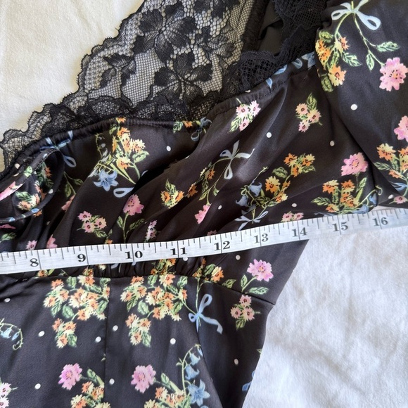 For Love & Lemons Floral Satin Mini Dress XS Lace Puff Sleeve Retail $239 - Picture 13 of 15